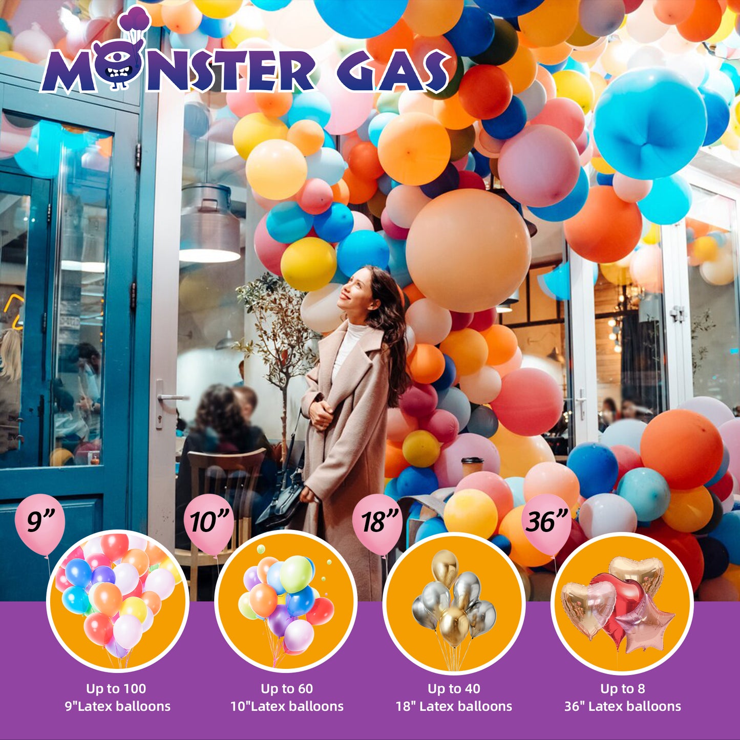 MONSTER GAS 22L Helium Tank For Balloons At Home, Balloon Helium Tank Up To 100 Latex Balloons