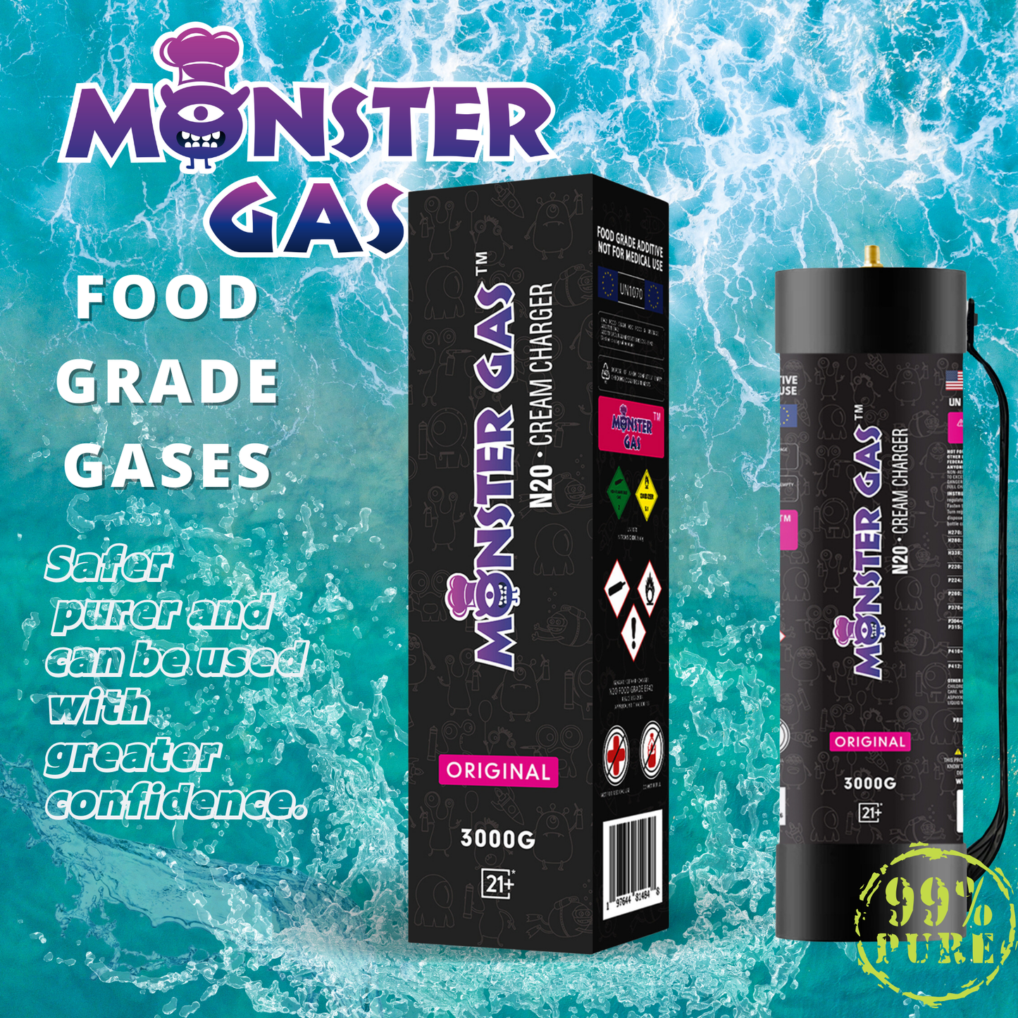 MONSTER GAS Whipped Cream Charger 3000g, N2O Nitrous Oxide Tank, 4.4L Whip Cream Charger Cylinder