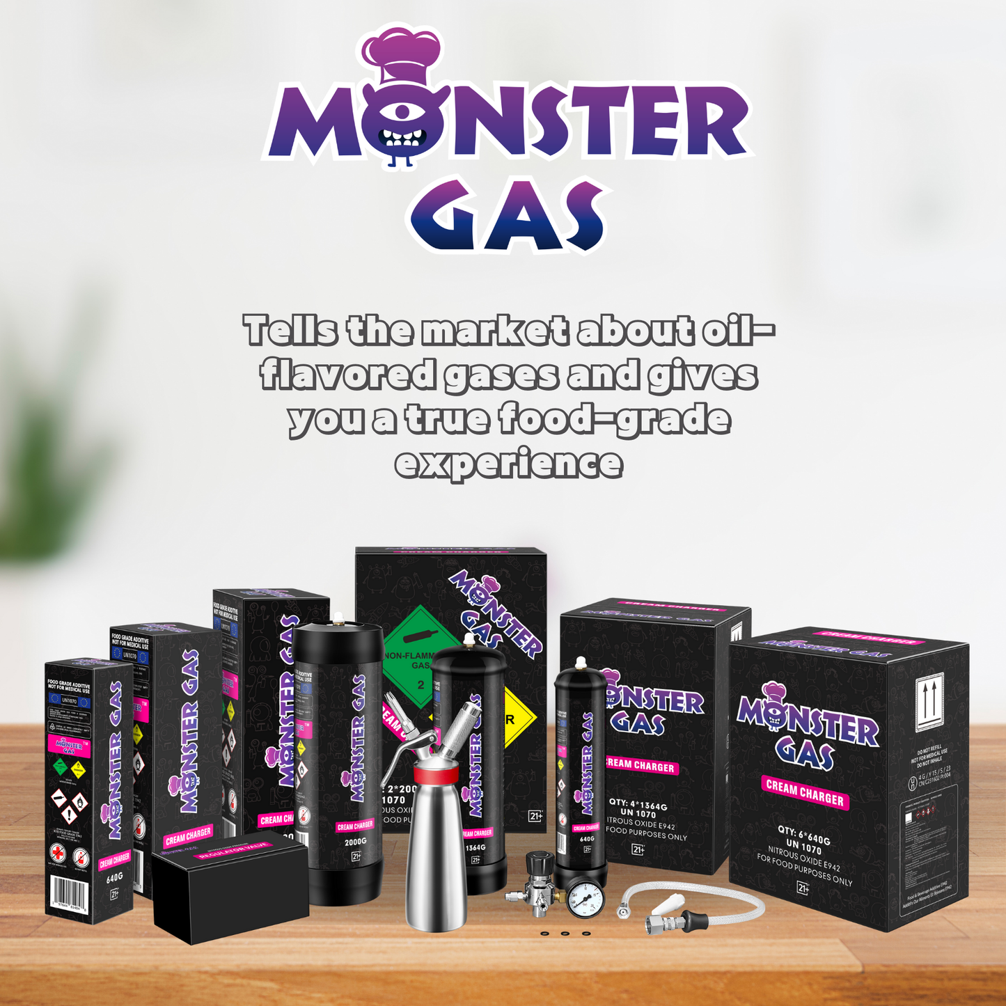 MONSTER GAS Whipped Cream Charger 3000g, N2O Nitrous Oxide Tank, 4.4L Whip Cream Charger Cylinder