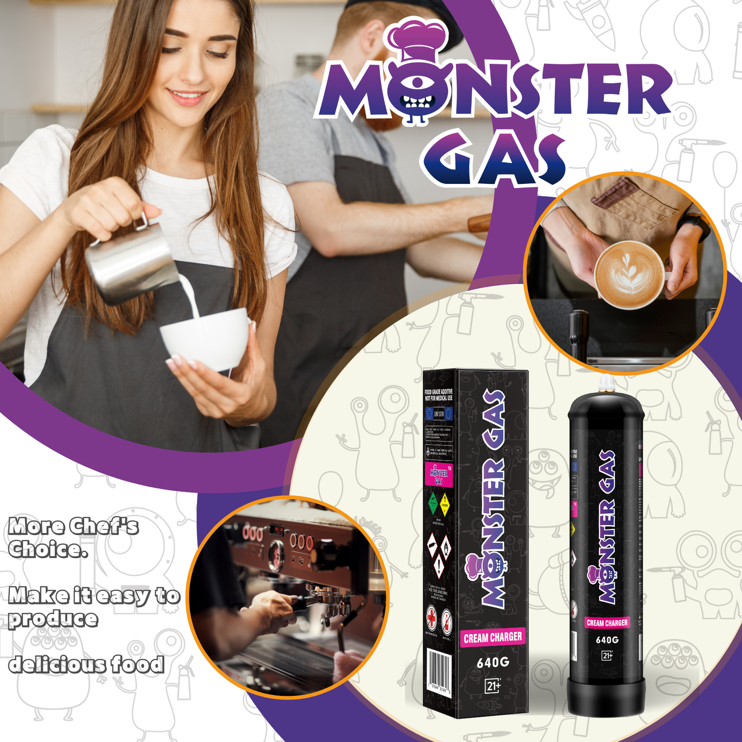 Monster Gas 0.95L N2O Whipped Cream Chargers, 640G Nitrous Tank Whip Cream Charger, Nitrous Oxide Tank