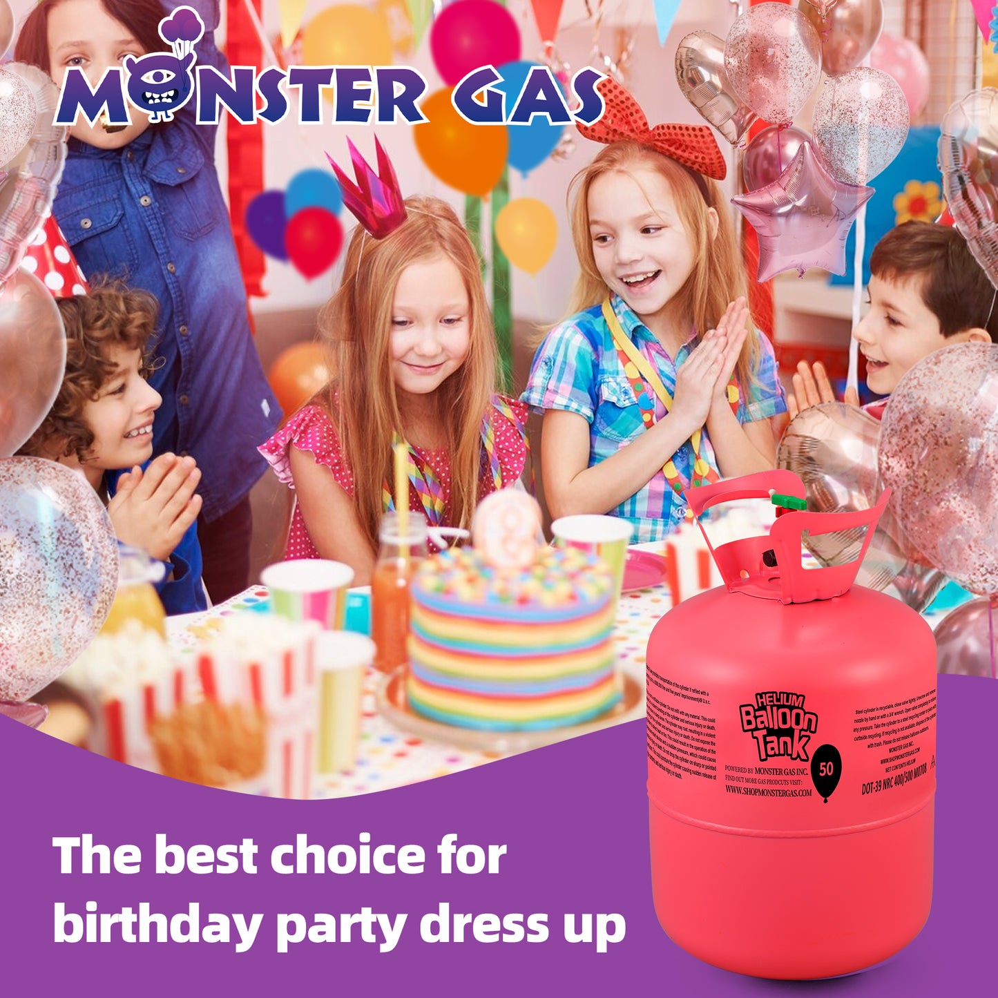MONSTER GAS 22L Helium Tank For Balloons At Home, Balloon Helium Tank Up To 100 Latex Balloons