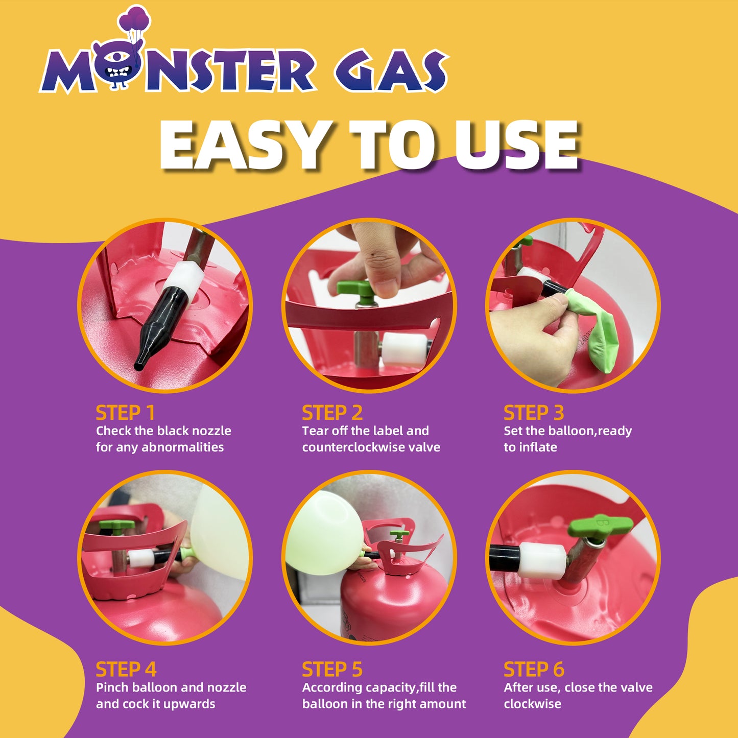MONSTER GAS 22L Helium Tank For Balloons At Home, Balloon Helium Tank Up To 100 Latex Balloons