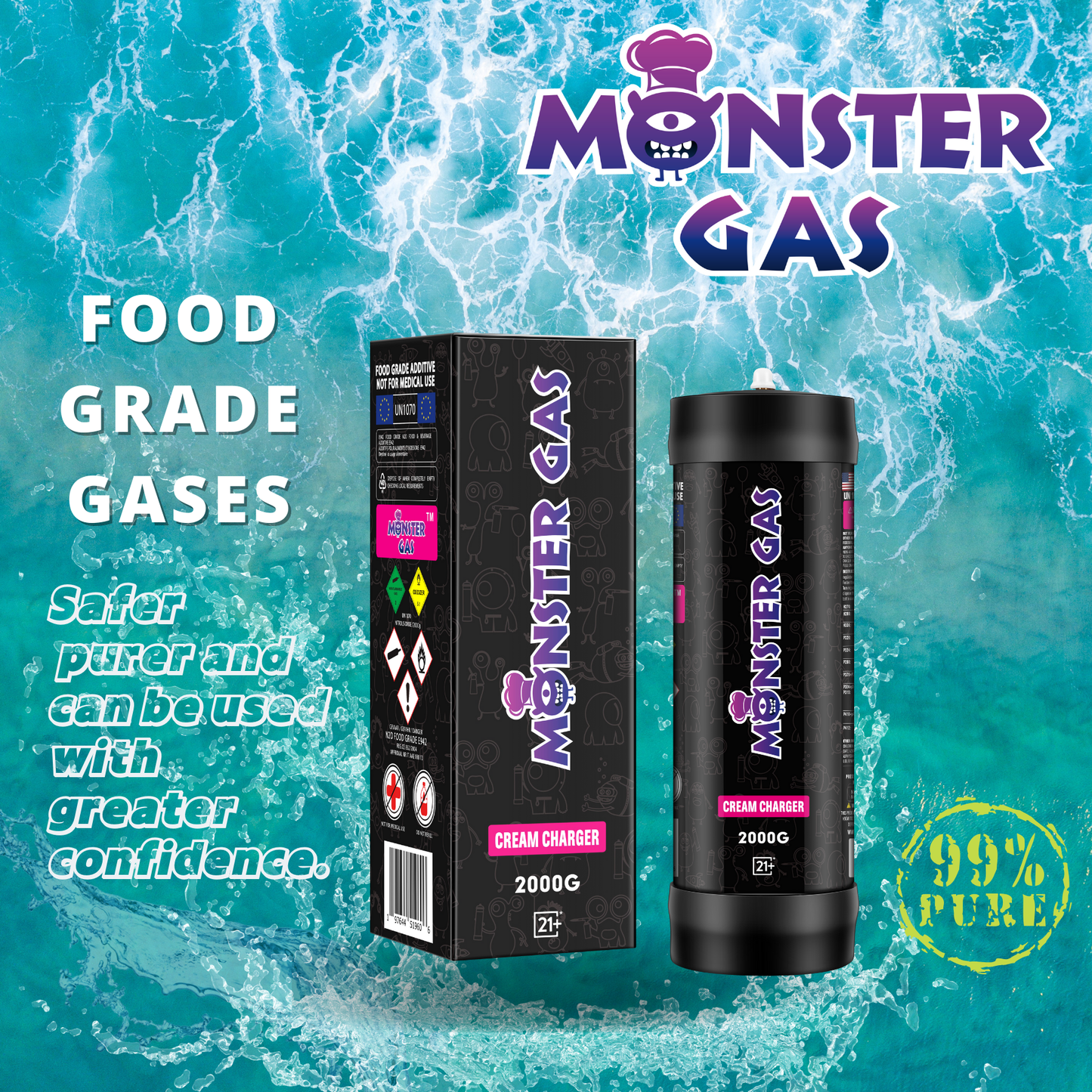 MONSTER GAS 3.3L N2O Whipped Cream Chargers, 2000G Whip Cream Charger, Nitrous Oxide Tank