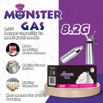 MONSTER GAS 8G N2O Whipped Cream Charger, Whip Cream Charger, Original Flavor