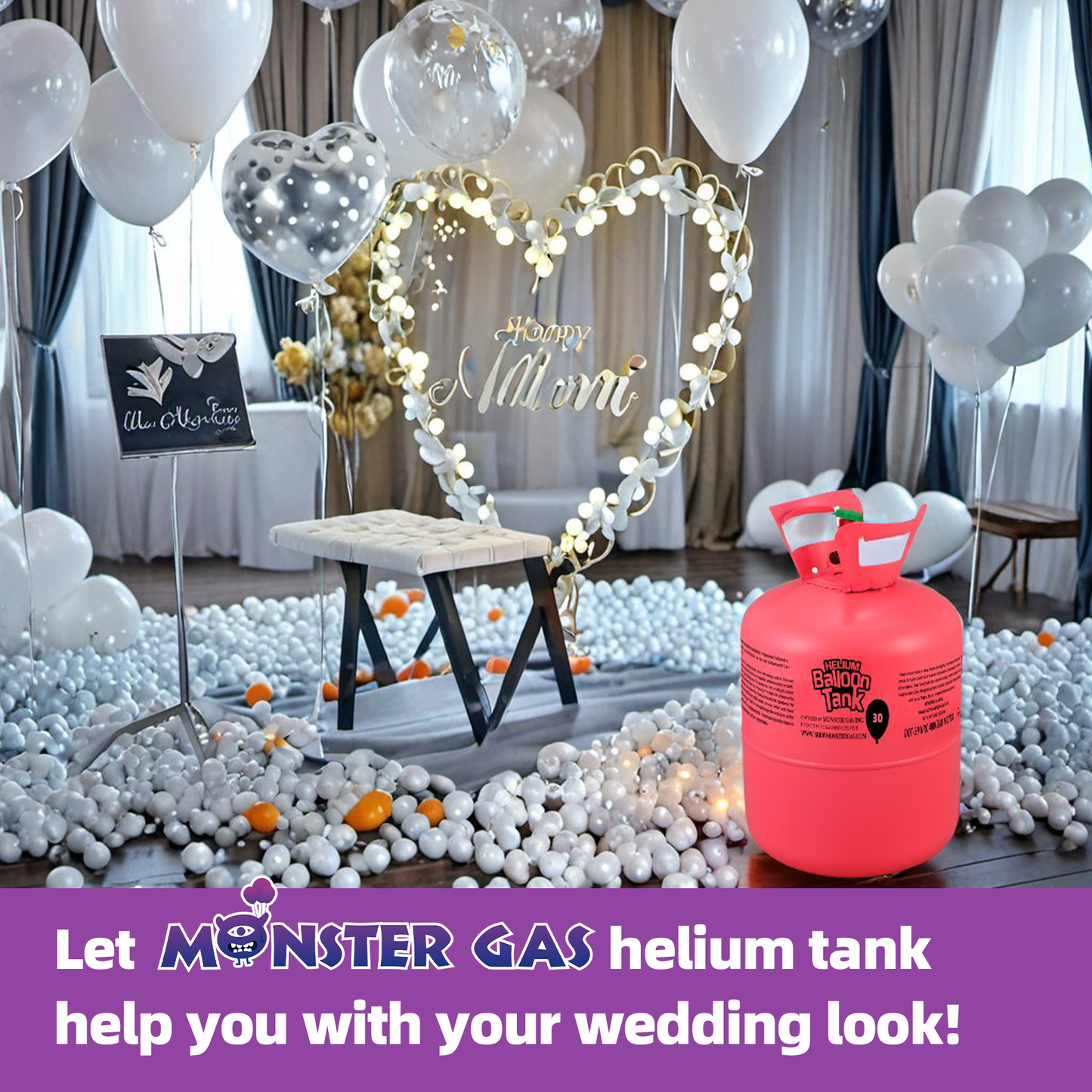 MONSTER GAS 7L Helium Tank For Balloons At Home, Balloon Helium Tank Up To 30 Latex Balloons （UPC:613527282103）